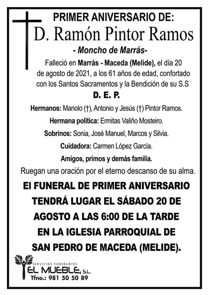 PRIMER ANIVERSARIO DE D. RAMÓN PINTOR RAMOS.