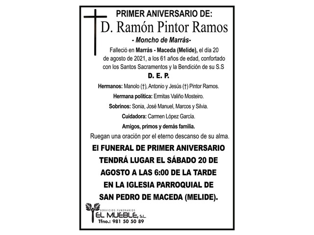 PRIMER ANIVERSARIO DE D. RAMÓN PINTOR RAMOS.