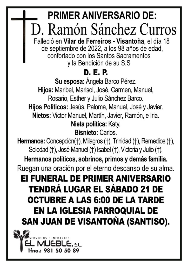 Primer aniversario de D. Ramón Sánchez Curros.