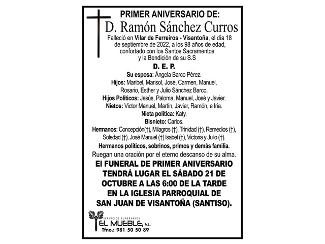 Primer aniversario de D. Ramón Sánchez Curros.