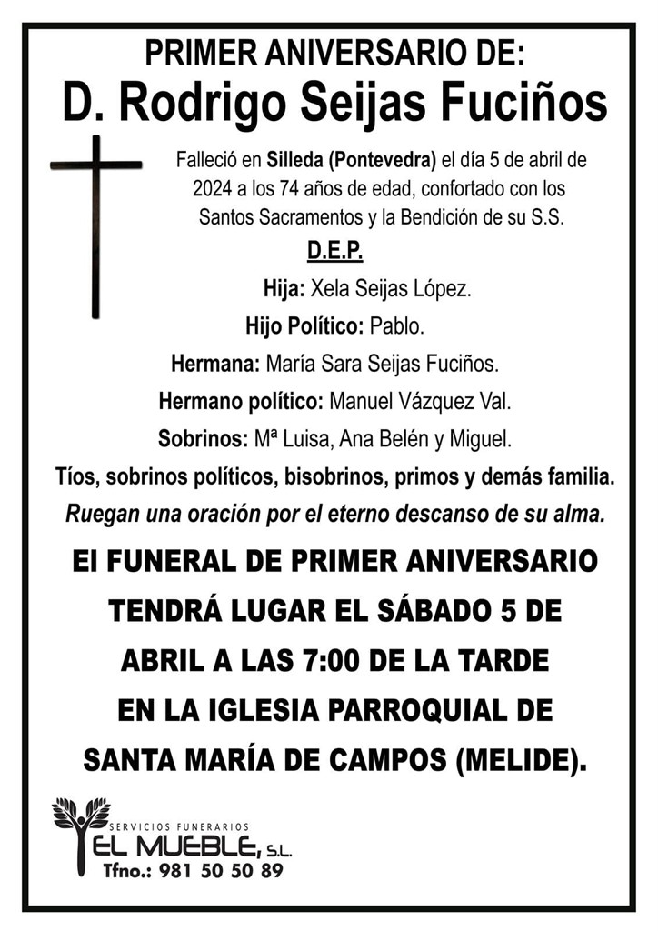 Primer aniversario de D. Rodrigo Seijas Fuciños.