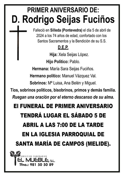 Primer aniversario de D. Rodrigo Seijas Fuciños.