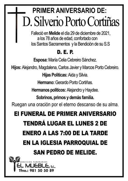 PRIMER ANIVERSARIO DE D. SILVERIO PORTO CORTIÑAS.