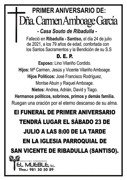 PRIMER ANIVERSARIO DE DÑA. CARMEN AMBOAGE GARCÍA.