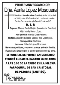 Primer aniversario de Dña. Aurita López Mosquera.
