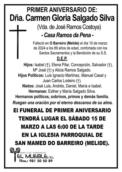 Primer aniversario de Dña. Carmen Gloria Salgado Silva.