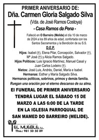 Primer aniversario de Dña. Carmen Gloria Salgado Silva.