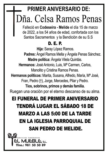 PRIMER ANIVERSARIO DE DÑA. CELSA RAMOS PENAS.
