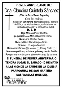 Primer aniversario de Dña. Claudina Quintela Sánchez.
