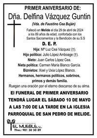 Primer aniversario de Dña. Delfina Vázquez Guntín.