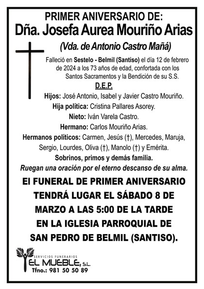 Primer aniversario de Dña. Josefa Aurea Mouriño Arias.
