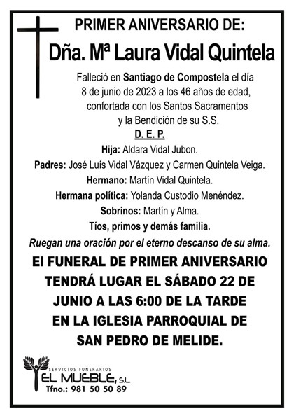 Primer Aniversario de Dña. Laura Vidal Quintela.