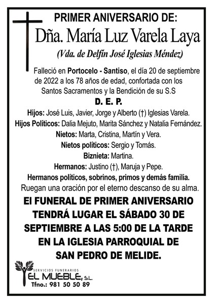 Primer aniversario de Dña. María Luz Varela Laya.