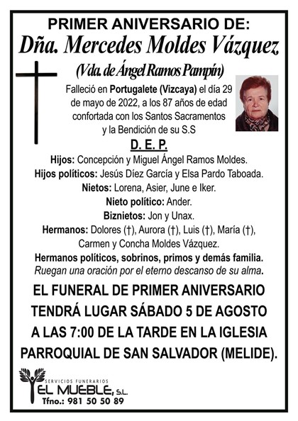 Primer aniversario de Dña. Mercedes Moldes Vázquez.