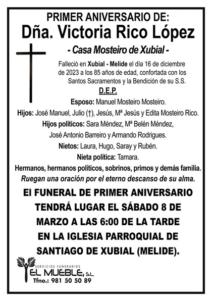 Primer aniversario de Dña. Victoria Rico López.