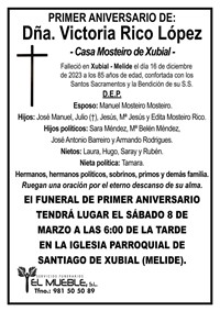Primer aniversario de Dña. Victoria Rico López.