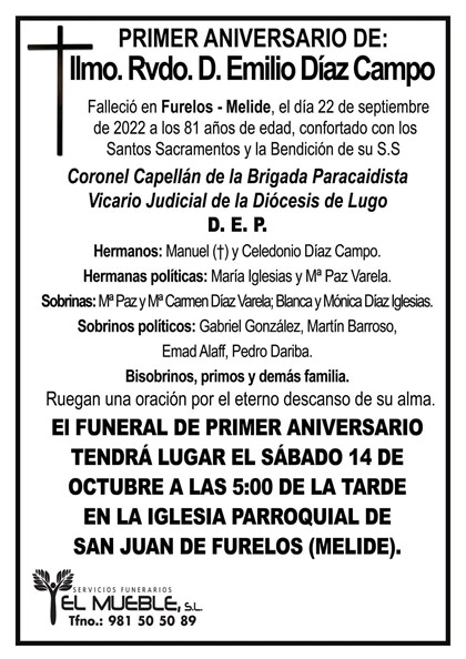Primer aniversario del Ilmo.Rvdo. D. Emilio Díaz Campo.
