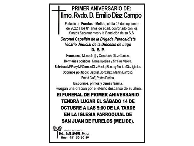 Primer aniversario del Ilmo.Rvdo. D. Emilio Díaz Campo.