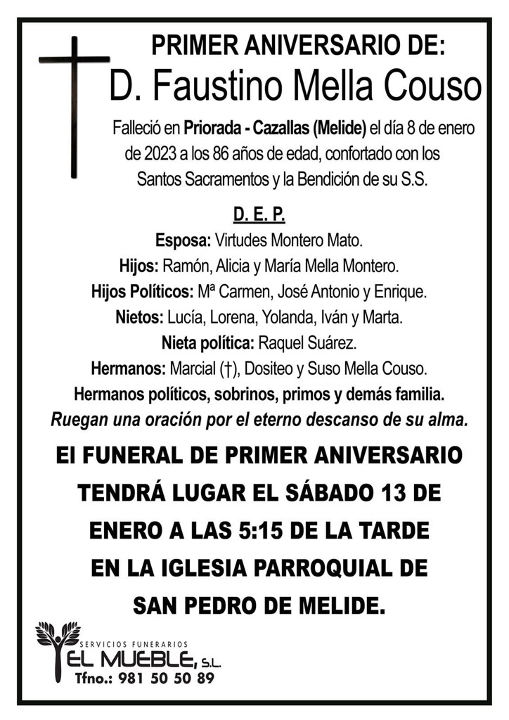 PRIMER ANIVERSARIO FAUSTINO MELLA COUSO.