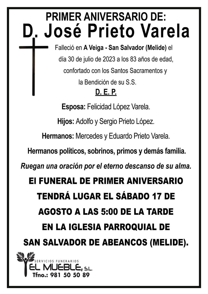 Primer anivversario de D. José Prieto Varela.
