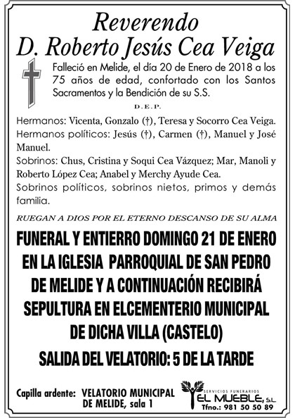REVERENDO: Dn. ROBERTO JESUS CEA VEIGA