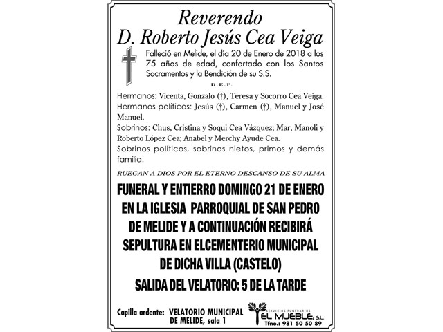 REVERENDO: Dn. ROBERTO JESUS CEA VEIGA