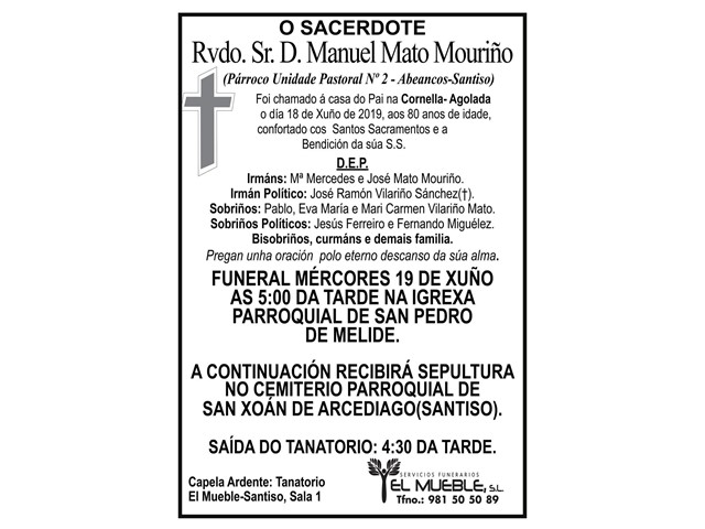 RVDO . SR. D. MANUEL MATO MOURIÑO.