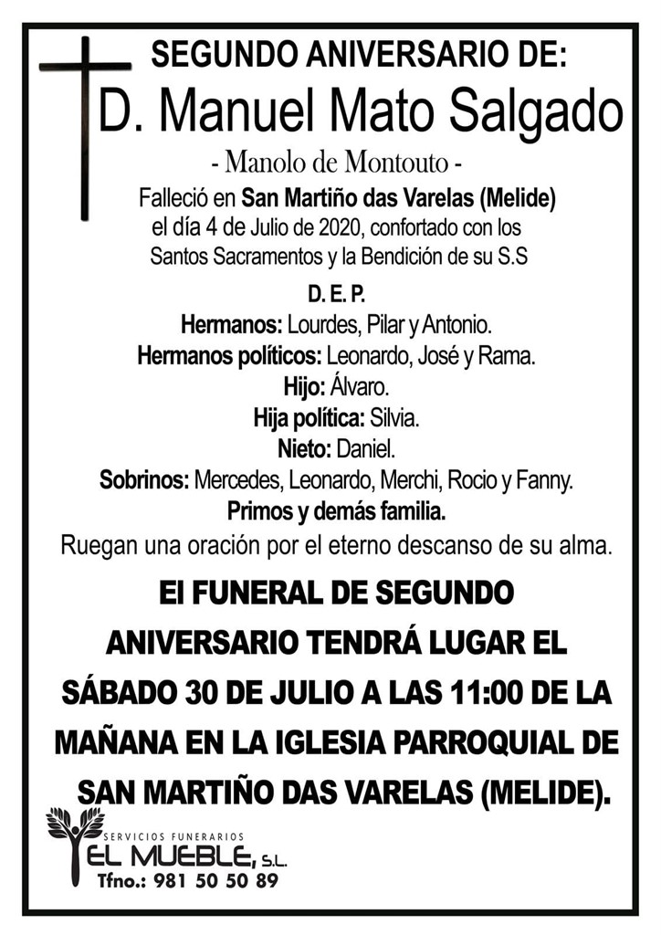 SEGUNDO ANIVERSARIO DE D. MANUEL MATO SALGADO.